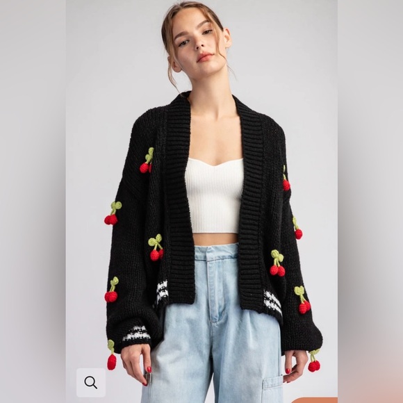 Anthropologie Sweaters - Maeve Anthropologie Black Cherry Appliqué Open-Front Women's Sweater One Size